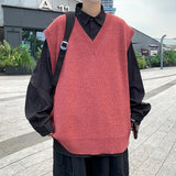 Riolio  Hong Kong style loose autumn and winter men's vest knitted sweater for outerwear trendy camisole college style V-neck loose
