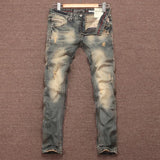 Riolio  Autumn and Winter New Fashion Vintage Ripped Solid Color Small Foot Pants Men's Casual Comfort High Quality Stretch Jeans