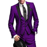 Riolio  3 Piece Purple Men's Suit Notch Lapel 1 Buttons Slim Fit Blazer Vest Pant Set Breathable Lightweight For Groom Business Casual