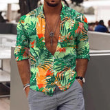 Riolio Spring Autumn Men Hawaiian Shirts Turn-down Collar Buttoned Tops Men's Casual Tropical Printed Long Sleeve Shirt Streetwear