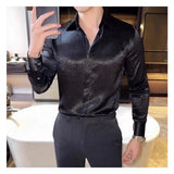 Riolio  Men's Shiny Long-Sleeve Button-Down Shirt with Slim Fit