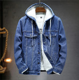 Men's Hooded Denim Jacket Winter Lambswool Hooded And Padded Denim Jacket Size