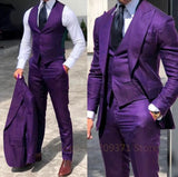 Riolio Purple 3 Piece Set Men Business Suits Groom Groomsman 3 Pieces Wedding Party Formal Occasions Tuxedo Jacket Vest Pants