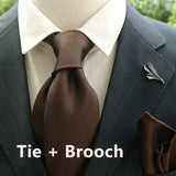 Riolio  2pcs Neck Tie Set Classic Solid Brown Green Neckties Casual Business Retro Ties Brooches Wedding Party Suit Accessories Cravat