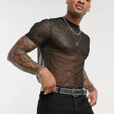 Riolio Men's Short Sleeve Mesh T Shirt Sheer Slim Fit Shiny Sexy See-through Party Nightclub Thin Breathable Clothing Leisure Tees