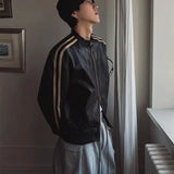 Riolio  America Retro Leather Bomber Jacket for Men Clean Fit PU Leather Trench Coats Biker Jackets Women Spring Autumn Outerwears