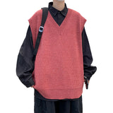 Riolio  Hong Kong style loose autumn and winter men's vest knitted sweater for outerwear trendy camisole college style V-neck loose
