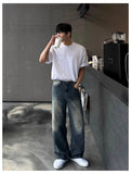 Riolio Autumn New Chic Men Straight Jeans Light Luxury Stylish Vintage Denim Pants Korean Style Urban Fashion Leisure Washing Trousers