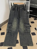 Riolio  Trendy Men's Workwear Denim Pants Autumn Winter New Vintage American Sle Loose Wide Leg Floor-Length Pants