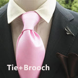 Riolio  2pcs Neck Tie Set Classic Solid Brown Green Neckties Casual Business Retro Ties Brooches Wedding Party Suit Accessories Cravat