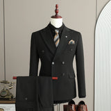 Riolio  Upgraded High Quality Men's Three-Piece Suit Wedding Dress Code Double-Breasted Notch Collar Business Casual Cotton Blend