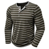 Riolio  New Men's Henley Collar Long Sleeve T-Shirts Striped Casual Button T Shirt for Men Spring Autumn Male Fashion Cotton Tees Tops