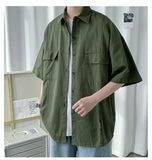 Riolio Working Pocket Solid Color Pure Cotton Short-sleeved Shirt Fashionable Summer Lapel Button Functional Half-sleeved Cardigan
