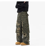 Riolio  Ripped Camo Jeans Men 2025 New Loose Straight Leg Denim Pants Outdoor Hiking Trousers Casual Comfort Street Style Fashion