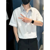 Riolio  Fashion Patchwork Striped Short Sleeve Shirt Men Summer Trendy Casual