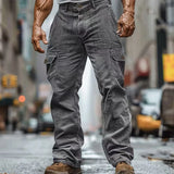 Riolio  Autumn Fashion New Corduroy Cargo Pants Men's Stand Pocket Full-Length Trousers Mens Casual Straight Solid Sweatpants Streetwear