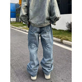 Riolio  American Trendy Street Men and Women Hip Hop Personalized Straight leg Jeans Couple Loose Wide Leg Retro Casual Pants y2k