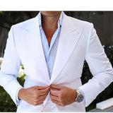 Riolio New Design Business 2 Piece Men Suits Slim Fit Peak Lapel Groomsmen Tuxedo White Formal Wedding Male Suit (Blazer+Pants)