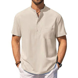 Riolio Summer Men's Cotton Linen T-Shirt Lightweight Breathable Beach Style Tees Short Sleeve Casual Hawaii Vacation Tops