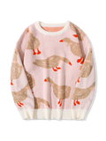 Riolio New Popular Autumn Winter Cute Duck Jacquard Pattern Pullover Sweater Casual Round Neck Contrast Color Knitted Men's Pullover