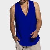 Riolio  Summer Casual Loose V Neck Tank Tops Mens Sport Camisole Fashion Solid Straps Sleeveless Basic Tops Vest Men Oversize Streetwear