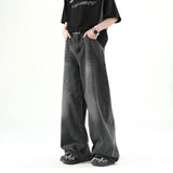 Riolio Men Denim Pants Old Blue Washed Male Jeans Straight Casual Menwear Loose Wide Leg Trousers New Fashion Korean High Street Denim