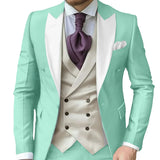 Riolio  Fashionable Contrast Color Men's Suits 3 Pieces Jacket Vest Pants Dancing Sets Handsome Peak  Lapel Suit Set For Men Party Wear