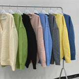 Riolio Youthful and Trendy Men Spring and Autumn New Spliced V-neck Button Fashion Solid Color Loose Casual Long-sleeved Knitted Top