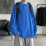 Riolio FALL OUTFITS MEN Long Sleeve Casual Solid Color Cotton T Shirt For Men Spring Autumn O-neck Oversized Men's T-shirt