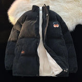 Riolio  American winter new men and women trendy personalized striped corduroy jacket for couples loose retro thick casual top harajuku