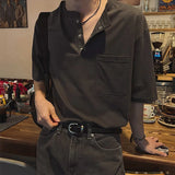 Riolio New Fashion Korean Style Men T-shirt Light Luxury Henry Collar Tops Casual Loose High Quality Solid Color Half Sleeve Tees M-2XL
