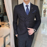 Riolio  S-7XL ( Blazer + Vest + Pants ) Brand Men's Formal Business Suit Three-piece Set Groom Wedding Party Dress Solid Color Plaid