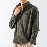 Riolio  Male Shirts Linen White With Pocket Men's Shirt Trend Sleeves Fashion Man I Social Tops Elegant Collar Casual Xxl New In