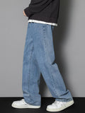 Riolio New Korean Men's Casual Long Jeans Classic Man Straight Denim Wide-leg Pants Solid Color Light Blue Grey Black