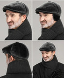 Riolio Winter Faux Mink Fur Newsboy Hat With Earflaps Beret Warm for The Elderly Peaked Cap Bonnet for Old Men Flat Gorras Freeshipping