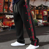 Riolio  Vintage Side Button Striped Patchwork Pants Mens Trendy Drawstring Loose Straight Trousers Men Spring Autumn Casual Pants