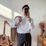 Riolio Autumn Men's Clothing Light Luxury Long-sleeved Dress Shirt Solid Color Slim Retro Leisure Patchwork Korean Popular Clothes