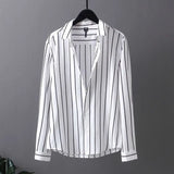 Riolio  Men Vertical Stripe Long Sleeve Shirt Wrinkle Resistant Ice Silk Korean Luxury Casual Loose Dress Shirts