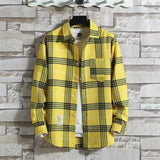 Riolio  Plaid Male Top with Pocket Long Sleeve Men's Shirt and Blouse Designer Slim Fit Casual Cheap Brand Button Fashion