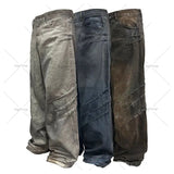 Riolio Japanese street fashion men Gothic Punk Style Scratched Washed Baggy Jeans Men Y2K Harajuku Retro Loose Casual Straight Pants High Street Fashion Streetwear