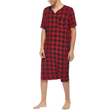 Riolio Cotton Plaid Sleep Robe Men Pajamas Short Sleeve V-neck Casual Homewear One-piece Comfortable Home Loose Bathrobe