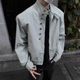 Riolio American Retro Multi-button Stand Collar Design Jacket Men Korean Hip Hop Coat High Street Hip-hop Solid Color Classic Jacket