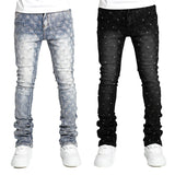 Riolio Stretchy Pearls Skinny Jeans For Men New Fashion Fashion Rhinestone European Street Personality Stacked Denim Pants