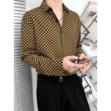 Riolio  Checkerboard Shirt Men's Black and White Plaid Long-sleeved Versatile Top