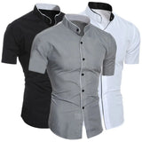 Riolio New men's solid color casual commuting short sleeved shirt