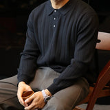 New Japanese Business Men Polo Sweater Light Luxury Knit Slim-fit Long Sleeve Pullover Premium Solid Color Basic Knitwear M-3XL