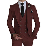 Riolio Fashion New Men Leisure Boutique Business Solid Color Wedding Suit Coat Pants Vest 3 Pcs Set Dress Blazers Jacket Trousers