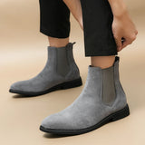 Riolio New Gray Chelsea Boots for Men  Flock Business Men Ankle Boots Cowboy Boots Handmade Men Boots Size 38-46