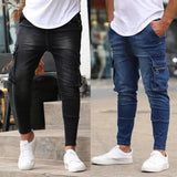 Riolio  Fashion Streetwear Ripped Skinny Jeans Men Side Mulit Pockets Denim Cargo Pants Slim Fit Pantalones Hombre Soft Elastic Joggers