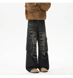 Riolio  Ripped Camo Jeans Men 2025 New Loose Straight Leg Denim Pants Outdoor Hiking Trousers Casual Comfort Street Style Fashion